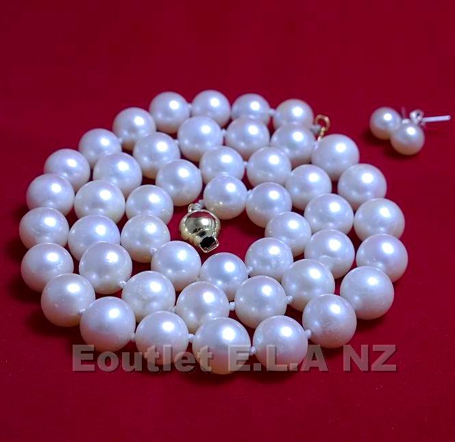 GENUINE 9-10mm ROUND PEARL NECKLACE+FREE EARRINGS